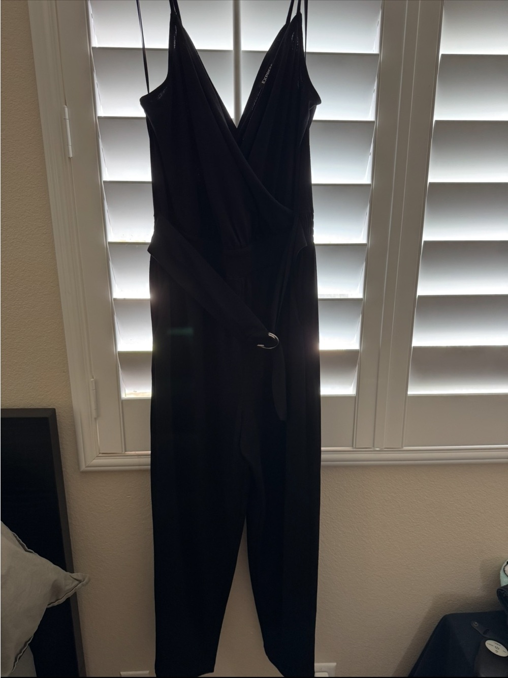 Express Black Wrap-Front Belted Jumpsuit